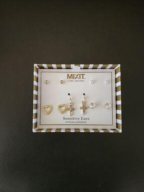 MIXIT Gold and Clear Cubic Zirconia Earring Set